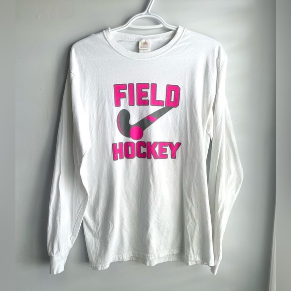 Fruit of the Loom White Field Hockey Long Sleeve Cotton Shirt - Picture 2 of 4